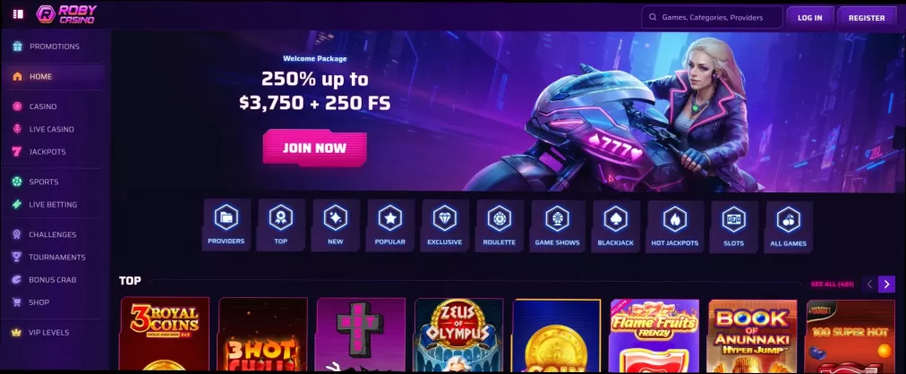 Roby Casino 250% up to 3,750 CAD + 250 Free Spins